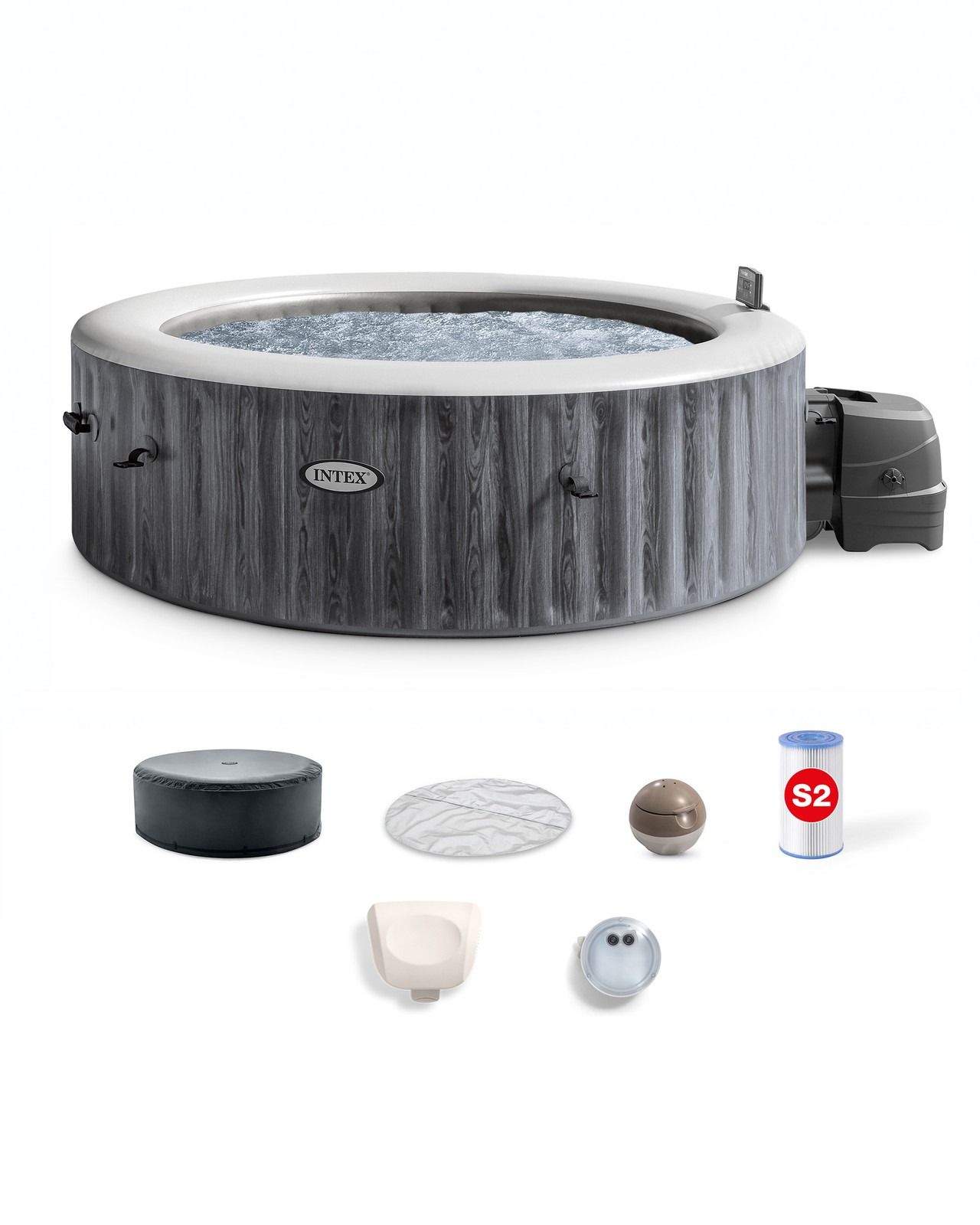 PureSpa Greywood Deluxe Round Bubble Inflatable Spa Set - 6-Person