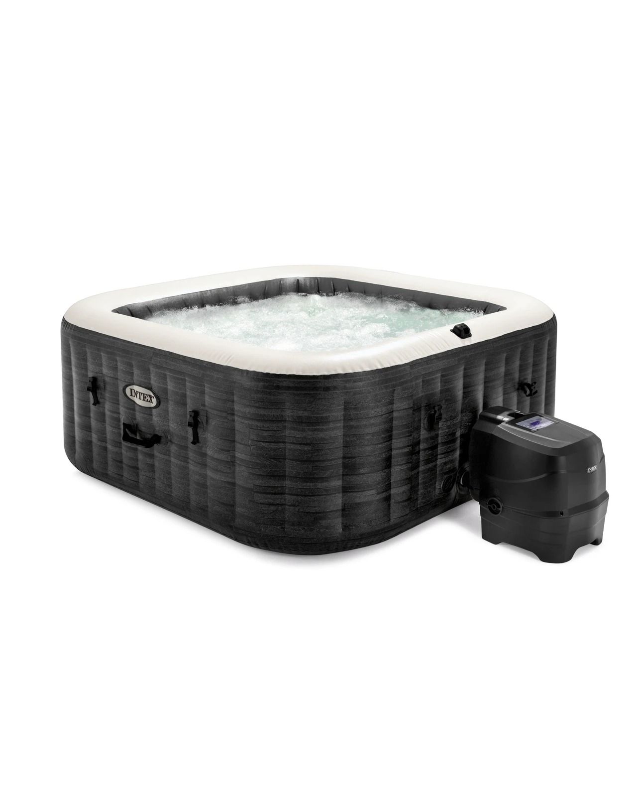 PureSpa Greystone Deluxe Square Bubble Inflatable Spa Set - 4-Person