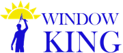 Window King logo with yellow crown, blue figure cleaning a window, and blue text