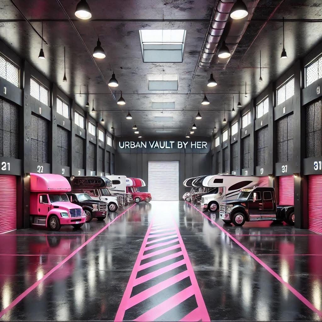 A warehouse with a sign that says urban vault by her