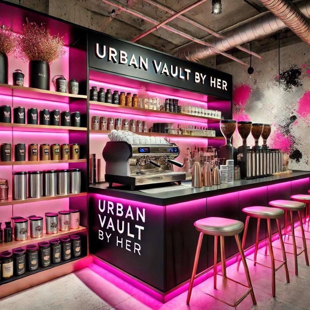 A bar with a sign that says urban vault by her