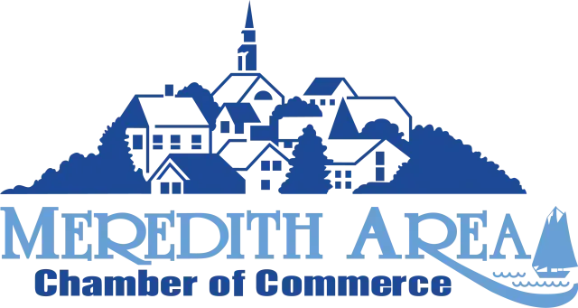 Meredith Area Chamber of Commerce logo with blue village skyline and pine trees