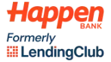 Happen Bank logo with “Formerly LendingClub” text in orange, black, and red