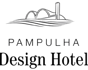 Logotipo do Pampulha Design Hotel com uma ponte estilizada acima do texto em fundo branco.
