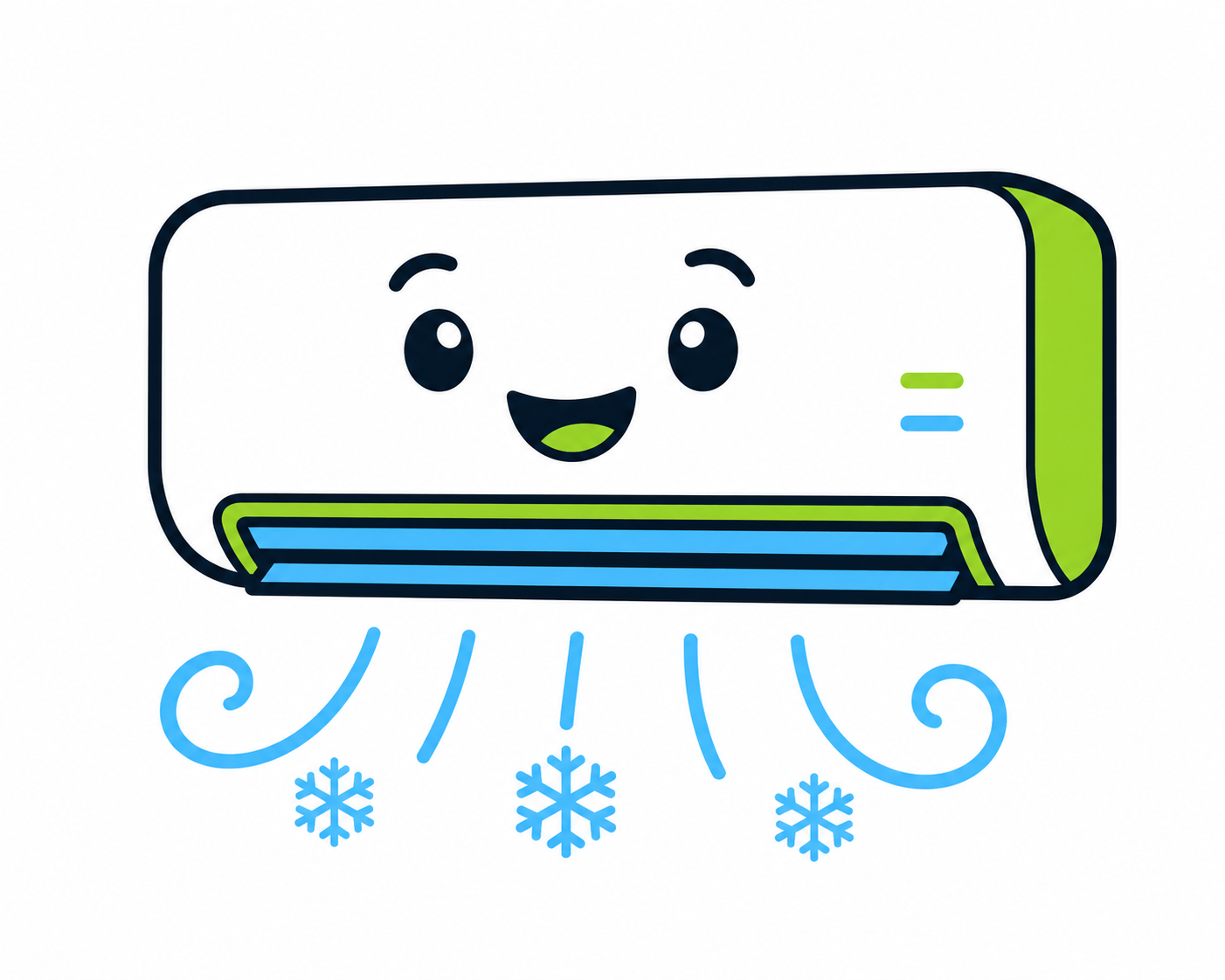Blue logo of an air conditioner with curved lines suggesting airflow and cooling water