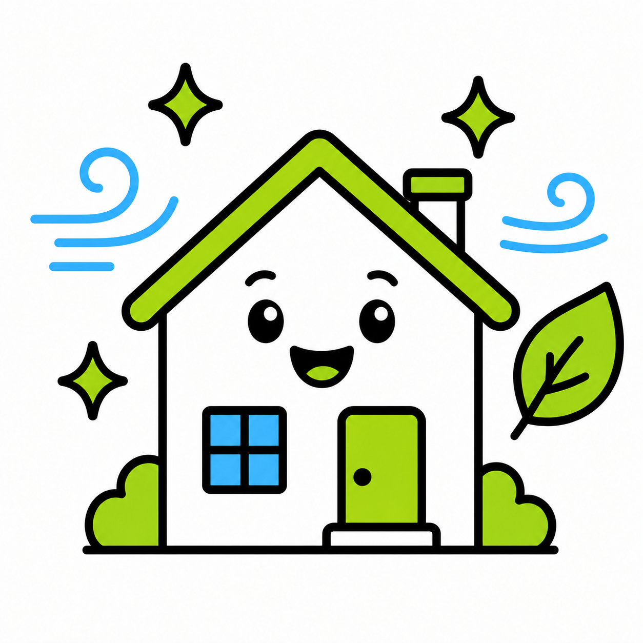 Blue logo of a house with water waves and a circular swoosh