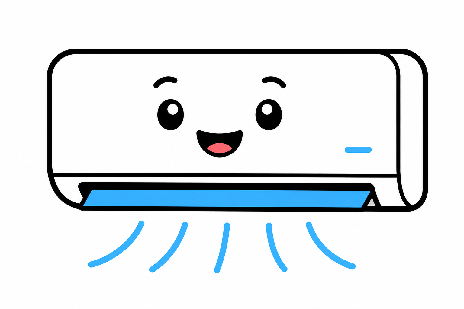 Blue logo of an air conditioner with curved lines suggesting airflow and cooling water