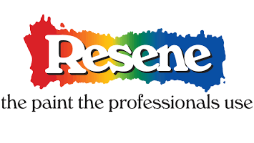 A colorful logo for resene paint that says the paint the professionals use