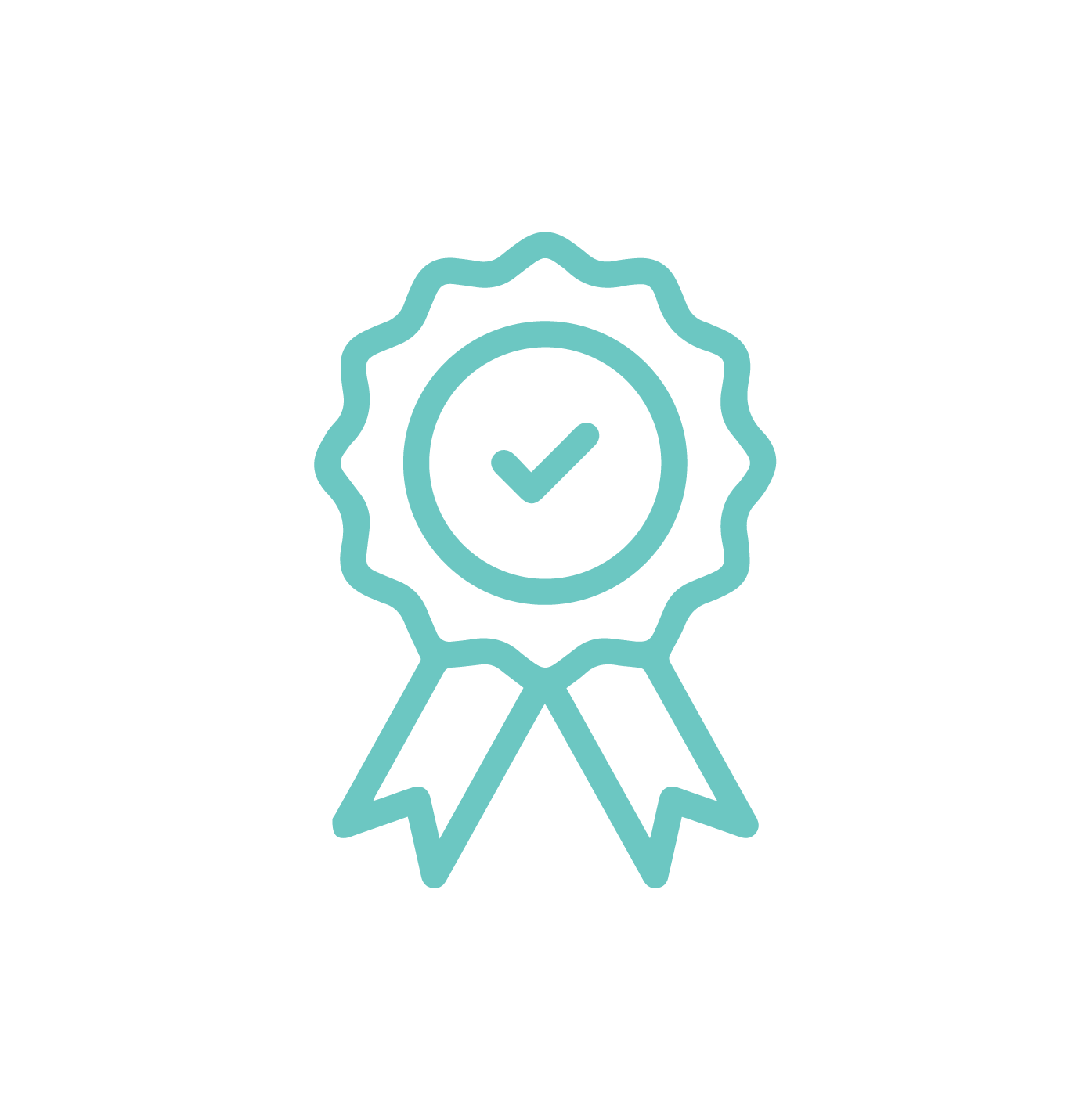An icon of a ribbon with a check mark in the center.