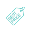 A line drawing of a best price tag on a white background.