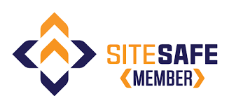 A blue and orange logo for a sitesafe member