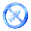Blue prohibition sign with a syringe crossed out.