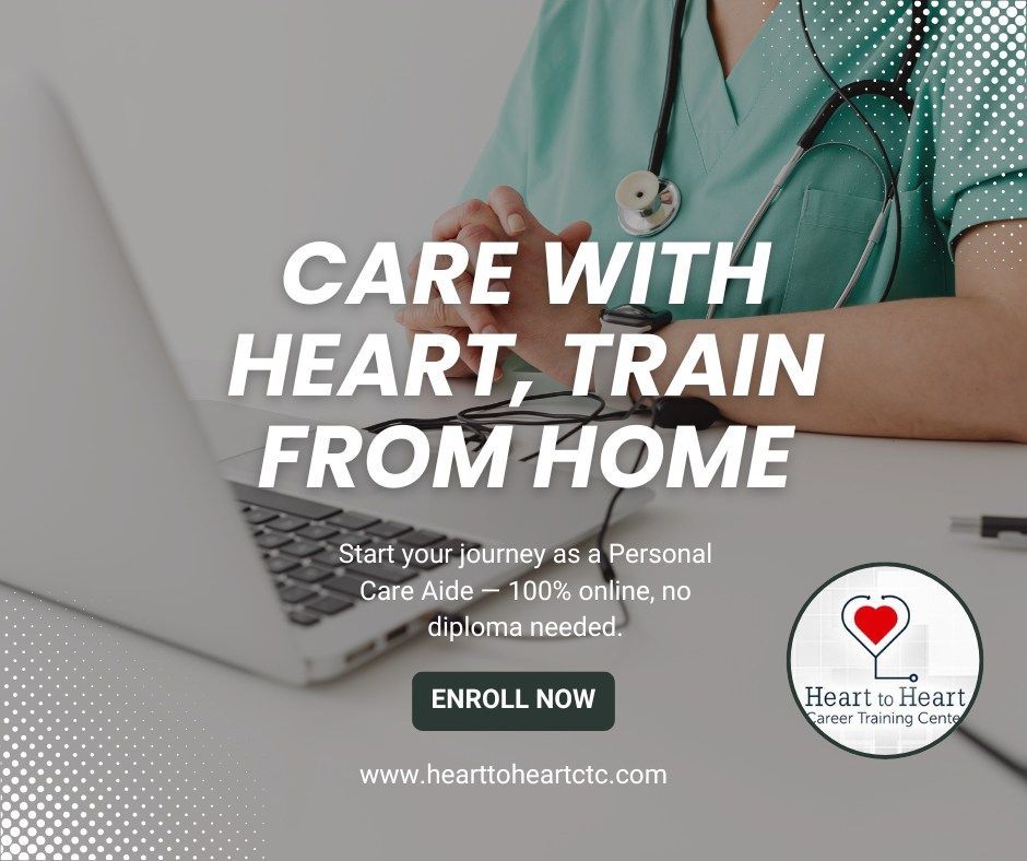 Advertisement: Nurse with stethoscope at laptop, text