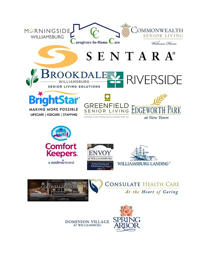 Logos for senior care facilities, including Sentara, BrightStar, and Commonwealth.