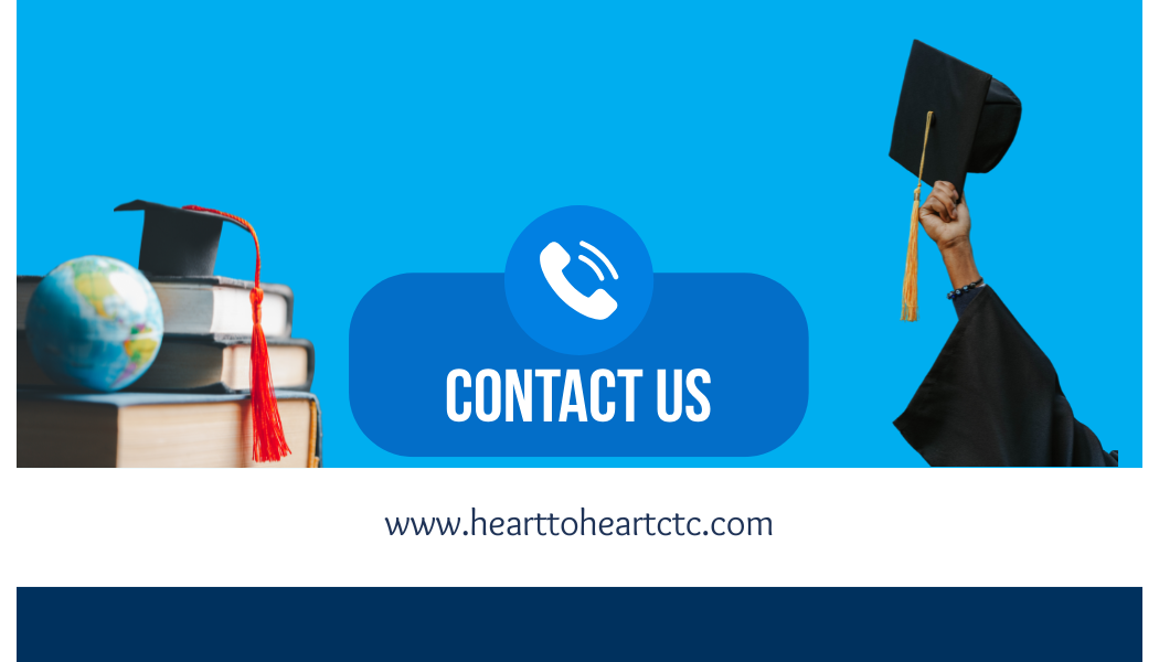 Contact us button with academic items: books, globe, graduation cap.