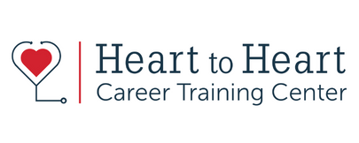 Logo with a red heart and stethoscope, 