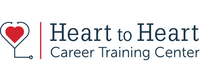 Logo for Heart to Heart Career Training Center, featuring a red heart within a stethoscope outline.