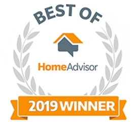 Best of HomeAdvisor 2019 Winner badge with gray laurel wreath and orange banner