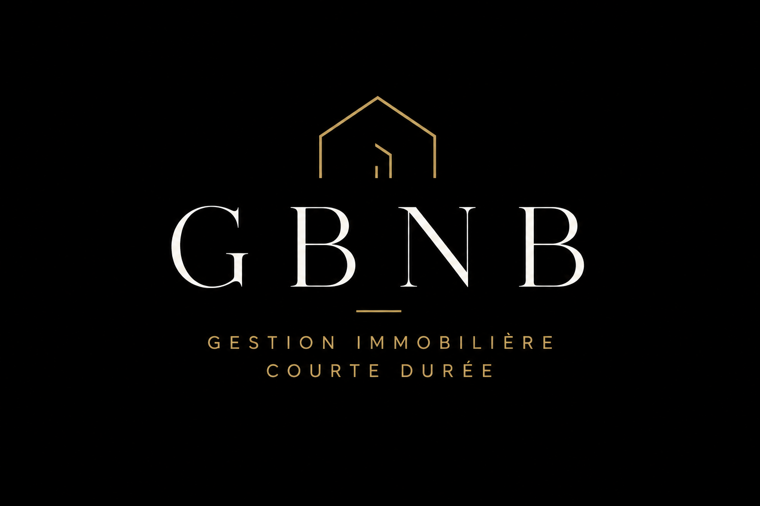 GBNB logo on black background with gold house icon and “Gestion immobilière courte durée” text