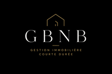 GBNB logo on black background with gold house icon and “Gestion immobilière courte durée” text