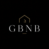 Gold house-outline logo above white &ldquo;GBNB&rdquo; text on a black background