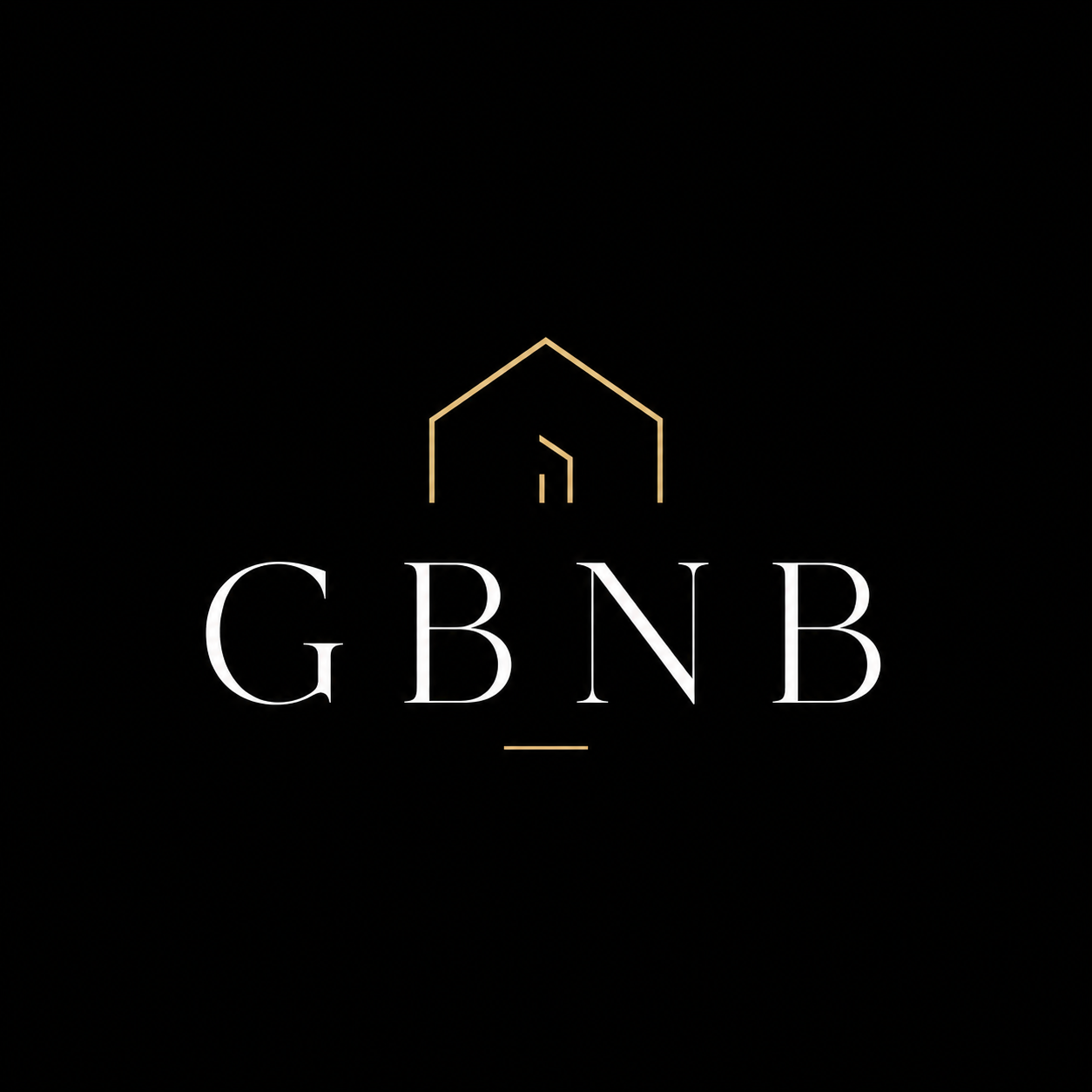 Gold house-outline logo above white &ldquo;GBNB&rdquo; text on a black background