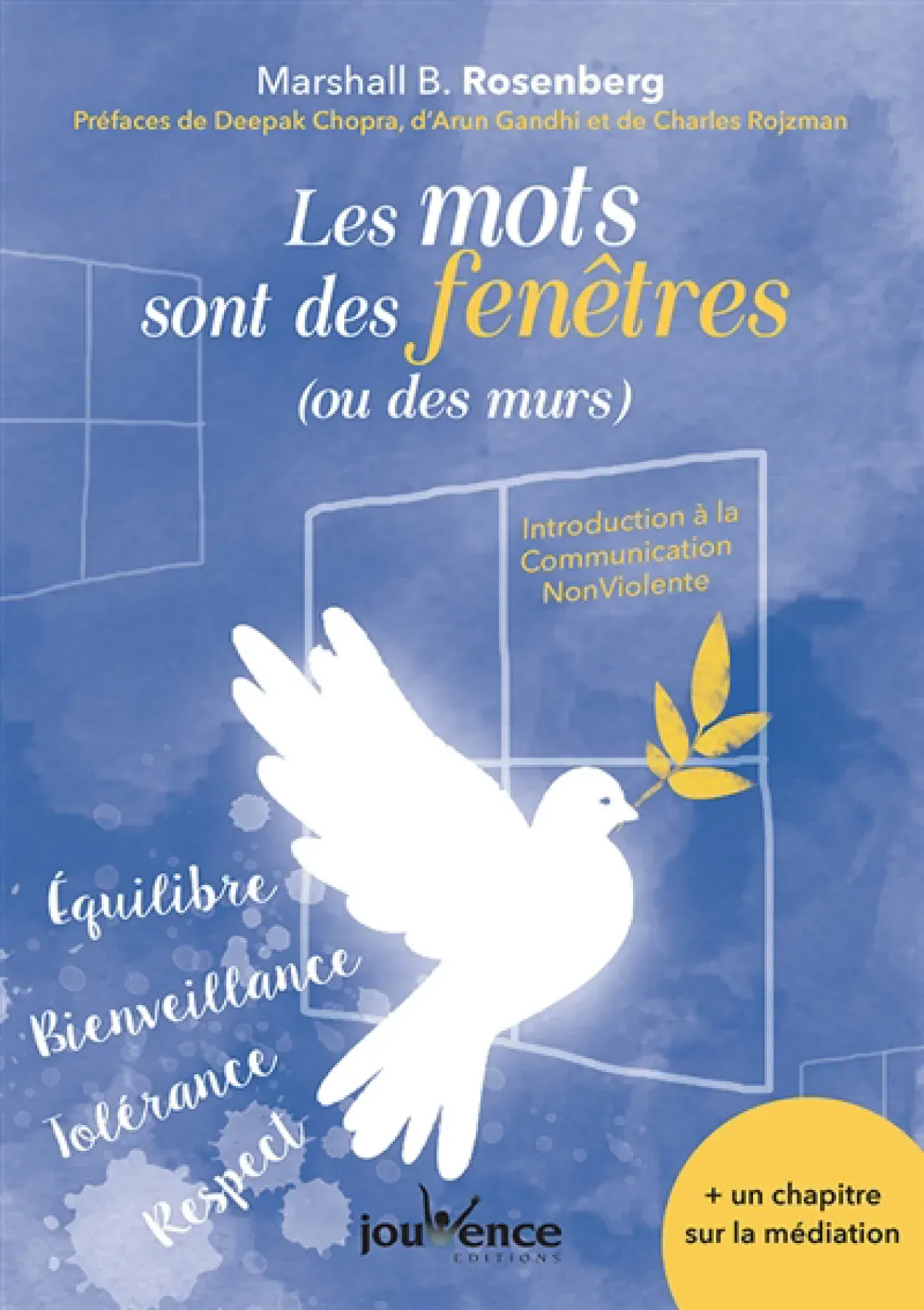 Couverture du livre : « Les mots sont des fenêtres (ou des murs) ». Colombe, mots-clés, auteur et logo de l’éditeur sur fond bleu.