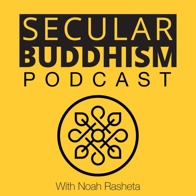 Yellow podcast cover with black text: