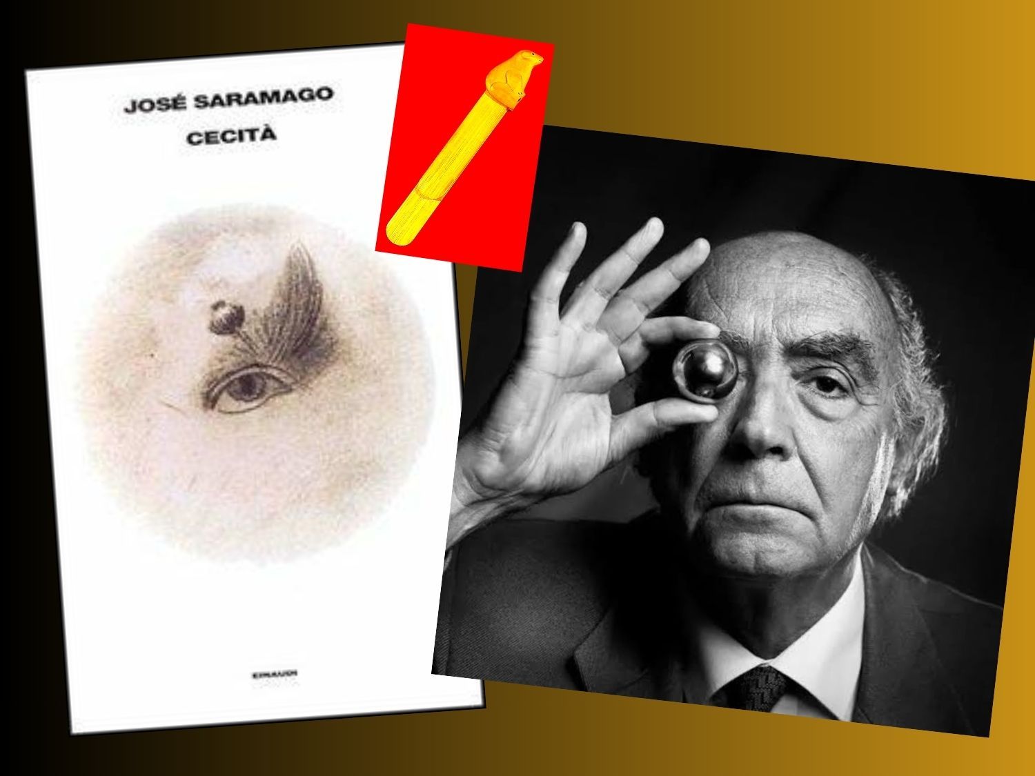 copertina libro cecità e foto di jose saramango