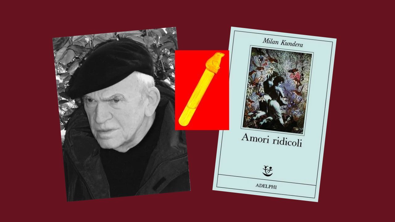 foto milan kundera cover libro amori ridicoli e segnalibro dell’orso