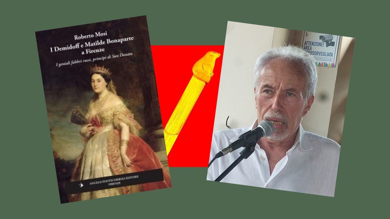 foto Roberto mosi cover libro demidof e matilde buonaparte e segnalibro dell’orso