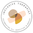 Logo for Inclusive Therapist, circle with text and abstract shapes.