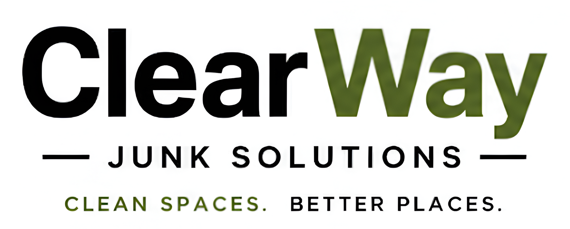 ClearWay Junk Solutions logo in black and olive green with the tagline &ldquo;Clean Spaces. Better Places.&rdquo;