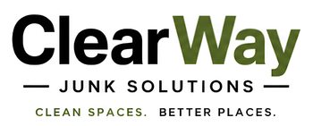 ClearWay Junk Solutions logo in black and olive green with the tagline &ldquo;Clean Spaces. Better Places.&rdquo;