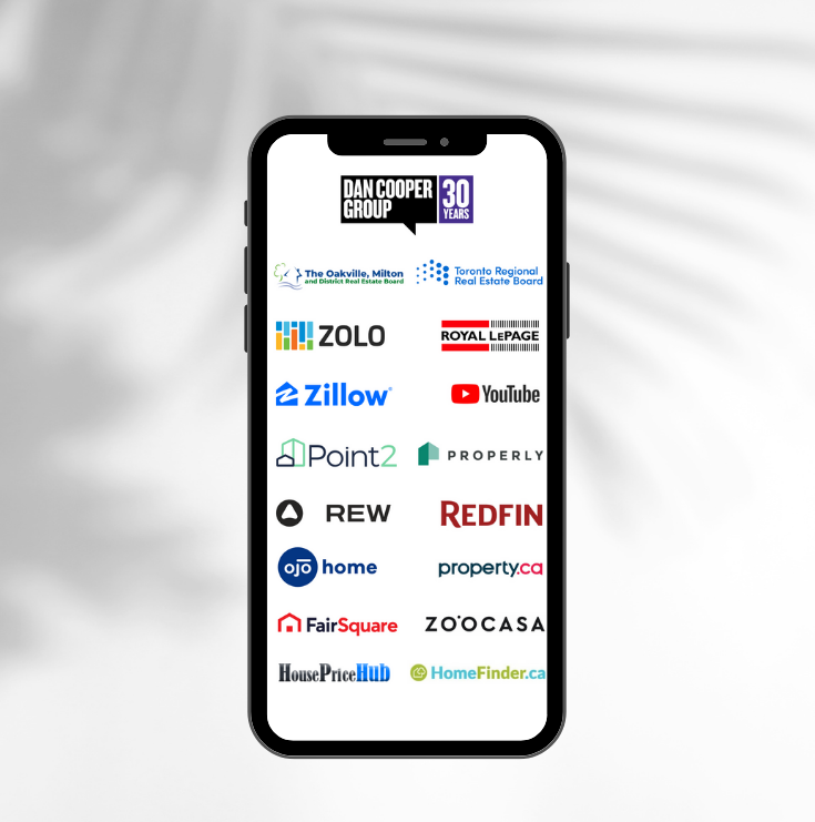 A Dan Cooper Group cell phone with a bunch of logos on it