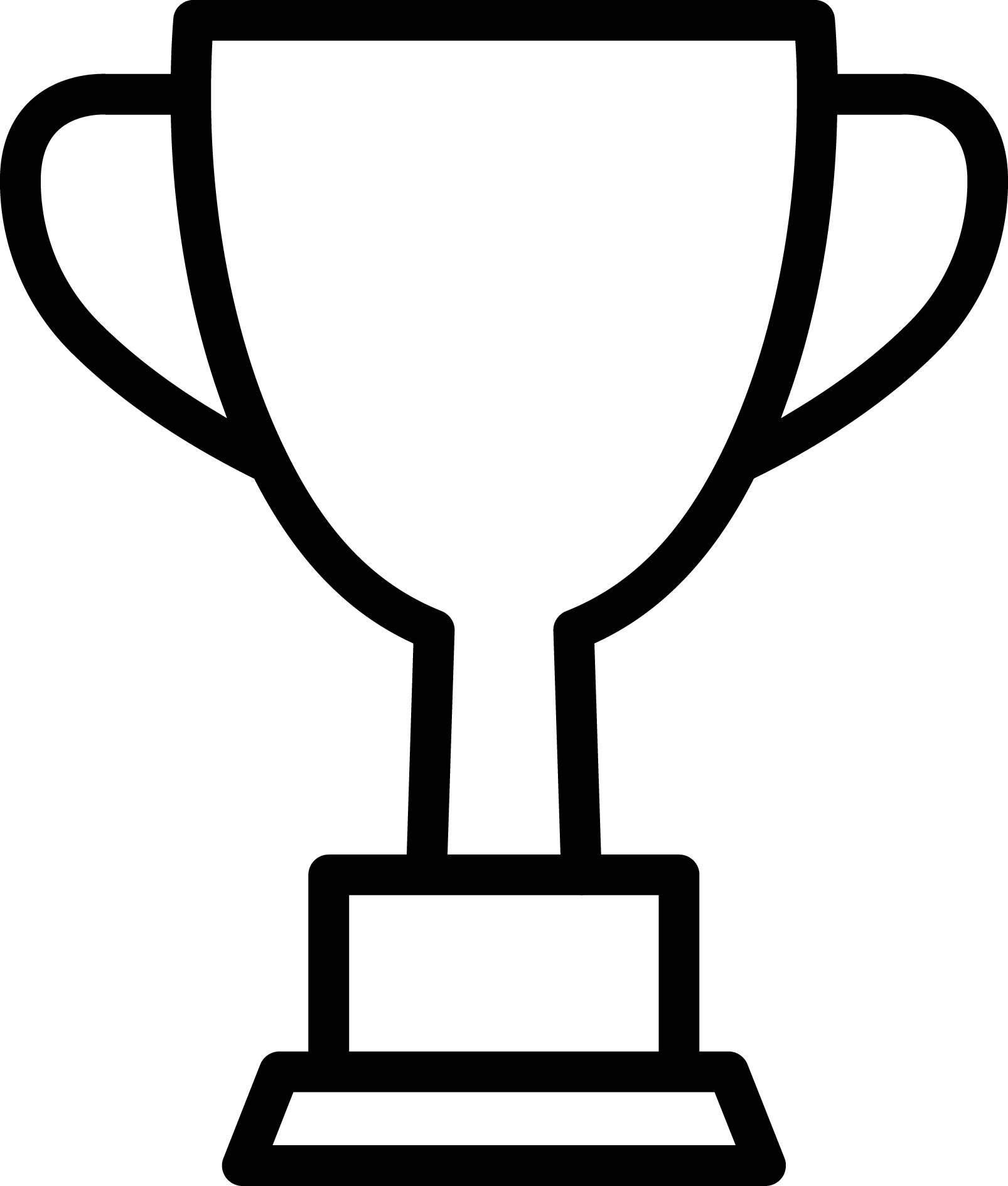 A black and white drawing of a trophy on a pedestal.