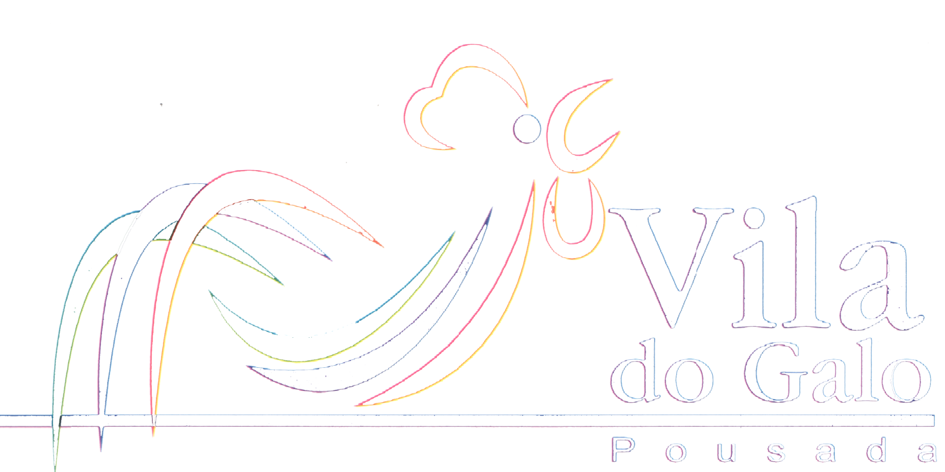 Logotipo com espirais estilizadas de arco-íris e uma flor ao lado do texto “Vila do Ouro” em fundo branco.