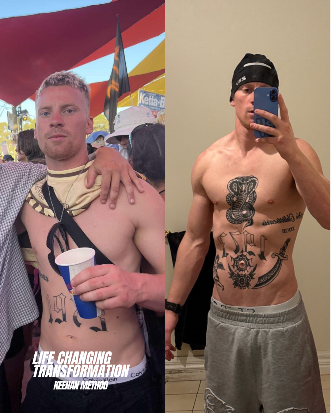 Two pictures of a man before and after losing weight