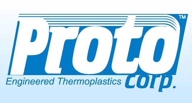 Logo for Proto Engineered Thermoplastics Corp. with the word "Proto" in white letters on a blue background.