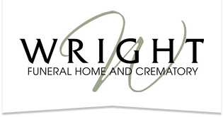 Wright Funeral Home and Crematory logo with cursive "W" overlay.