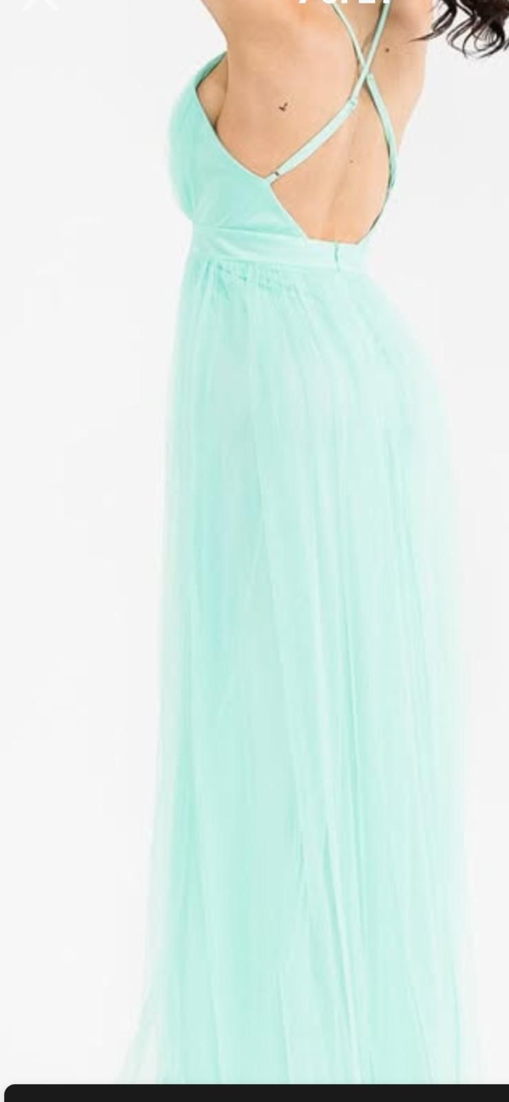 Women's sleeveless v neck open back front slit maxi dress-mint