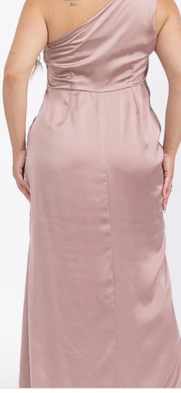 PLus size sleeveless one shoulder surplice front slit maxi gown dress-blush
