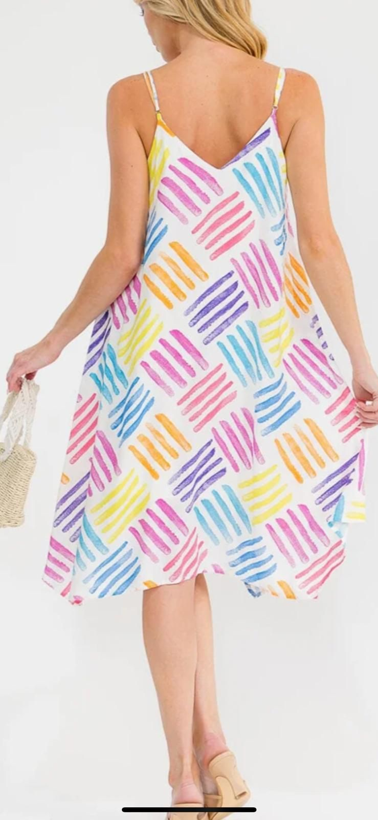 Women's sleeveless colorblock multi tunic midi dress ivory multi