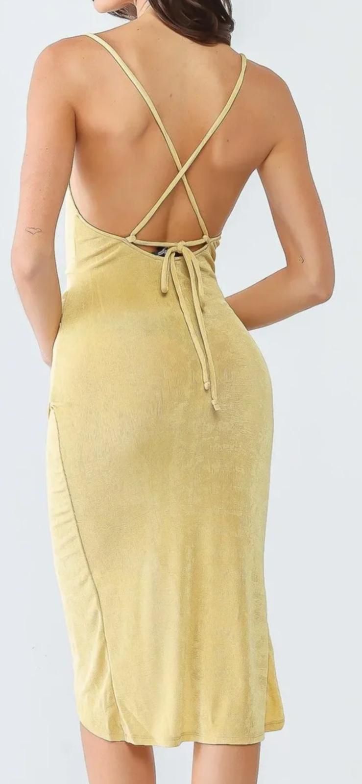 Cowl neck strappy wrap split hemline midi dress