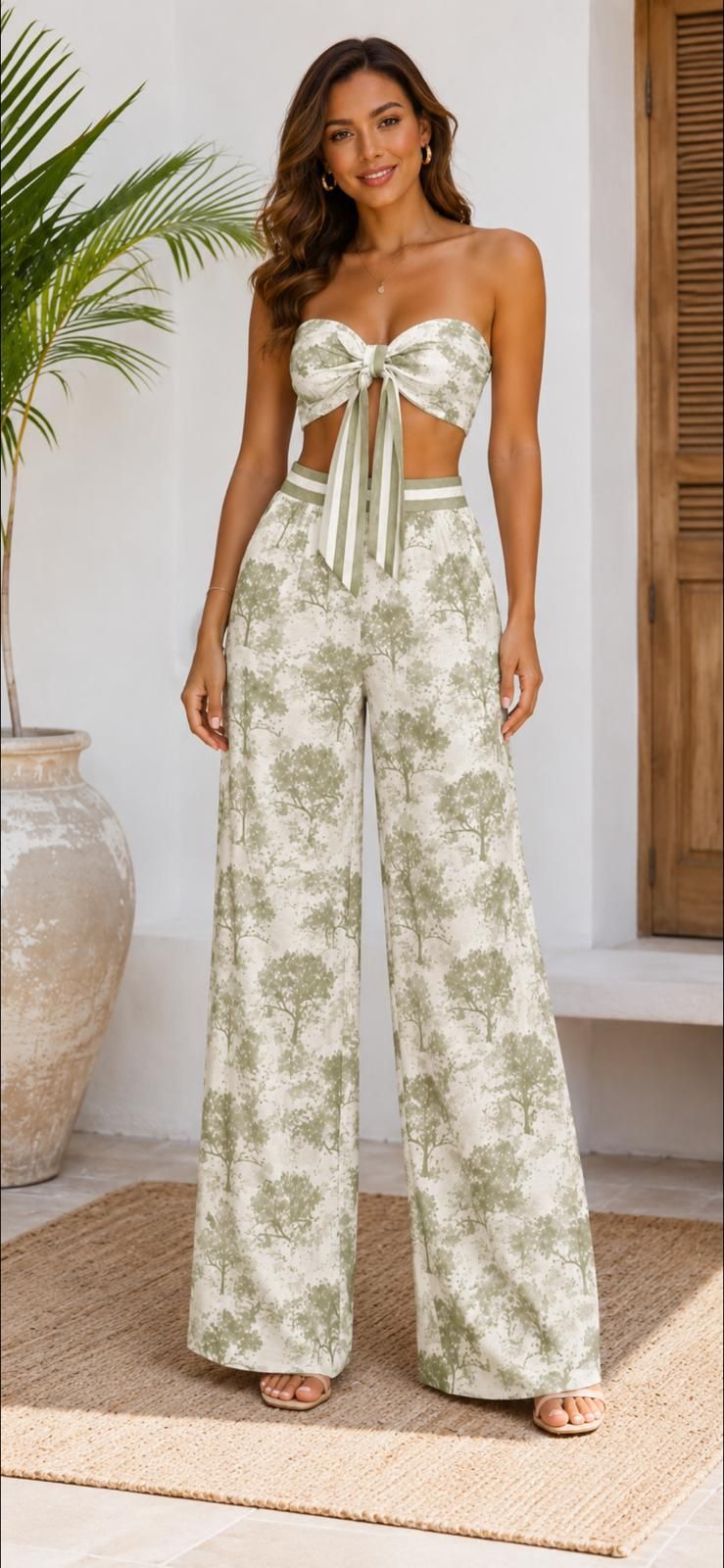 Whispering pant set-Ivory green