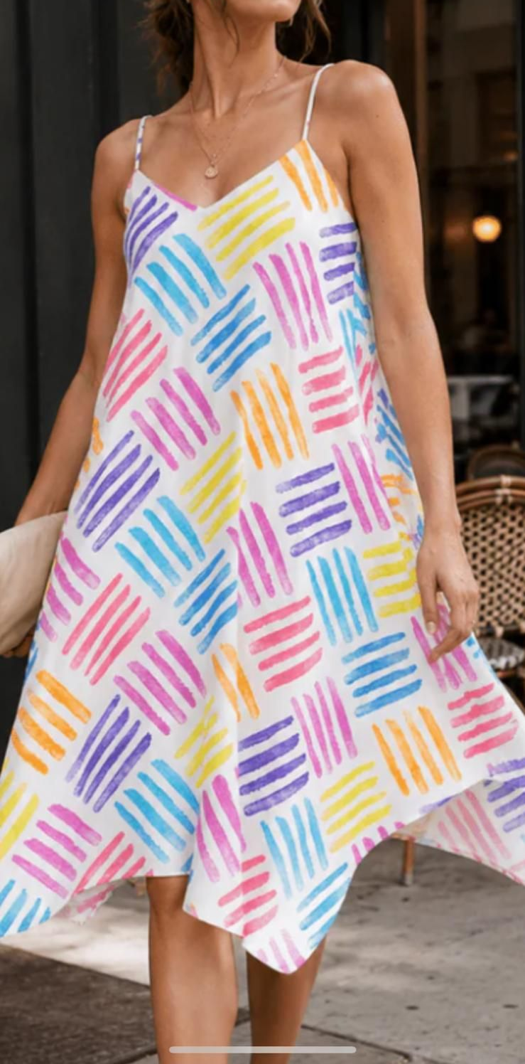 Women's sleeveless colorblock multi tunic midi dress ivory multi