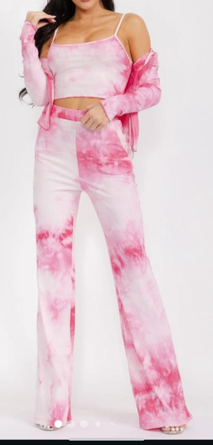 Women's long sleeve cardigan 3 piece set- pink