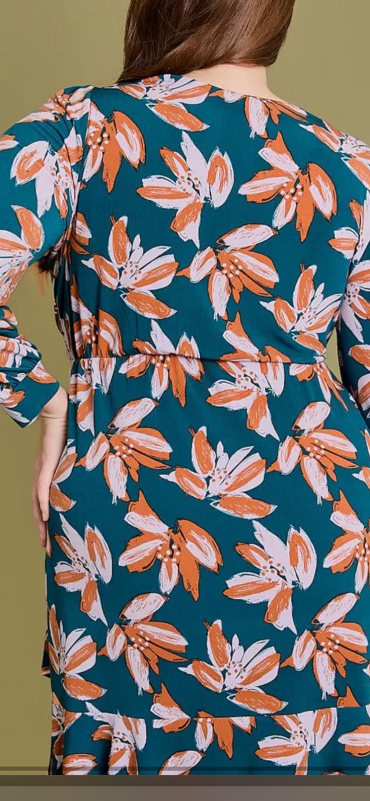 Plus size wrap floral long sleeve surplice mini dress