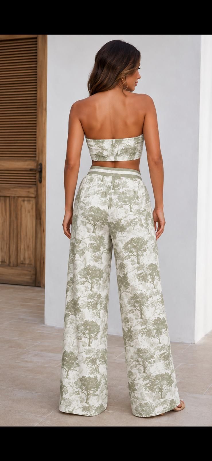 Whispering pant set-Ivory green