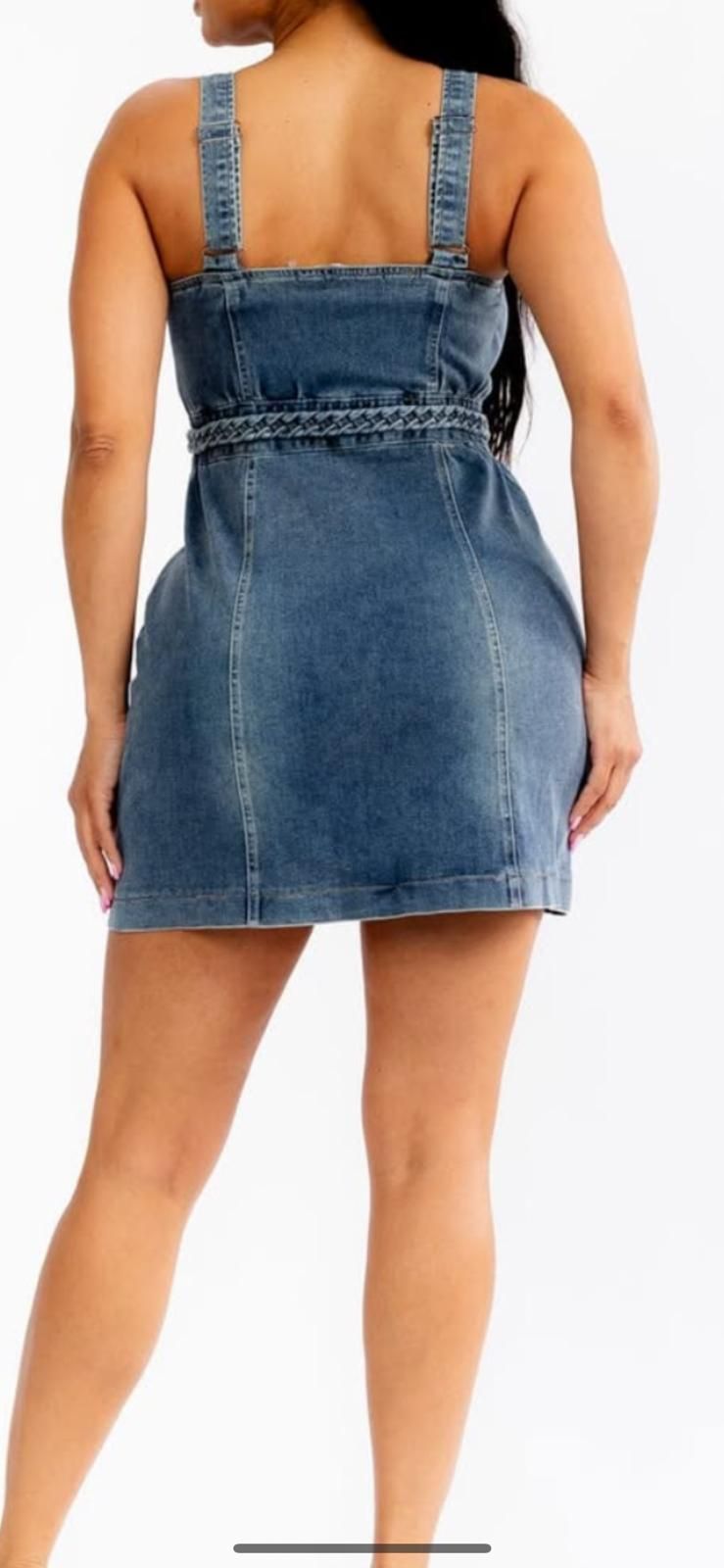 Women's sleeveless zipper closure bodycon denim mini dress- blue